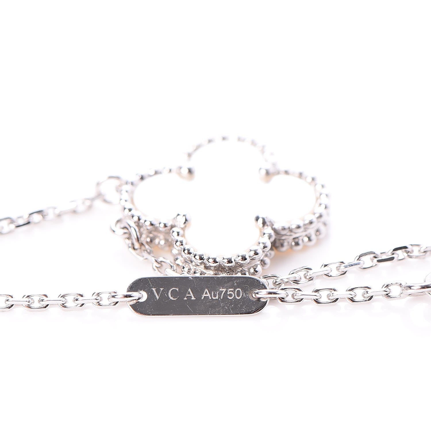 Van Cleef & Arpels 18K White Gold Mother of Pearl Vintage Alhambra Pendant Necklace 6 of 7