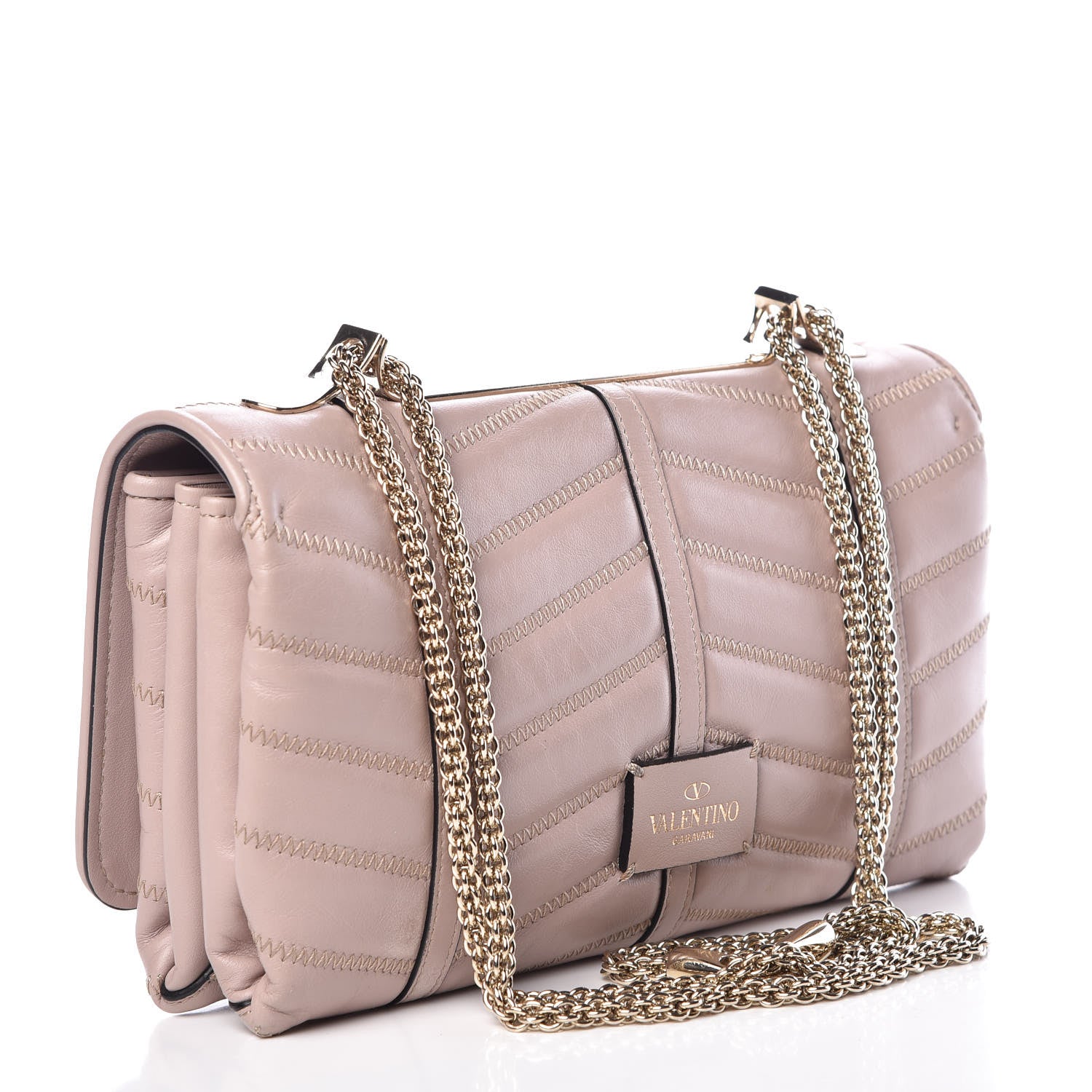 Valentino Garavani Lambskin Chevron Quilted Rockstud Shoulder Bag Poudre 3 of 9