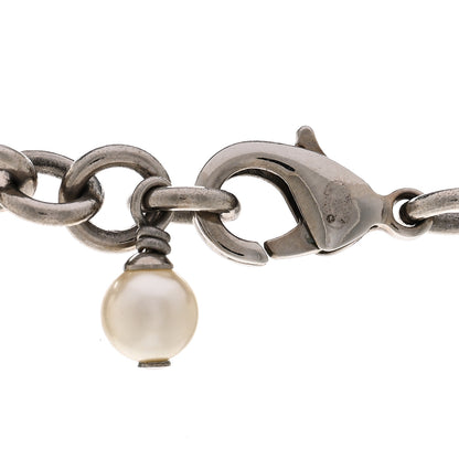 Chanel Graduated Pearl Crystal CC Long Necklace Silver 5 of 6