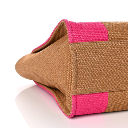 Chanel Straw Raffia Calfskin Striped Large Deauville Tote Dark Beige Fuchsia Navy Blue 8 of 10