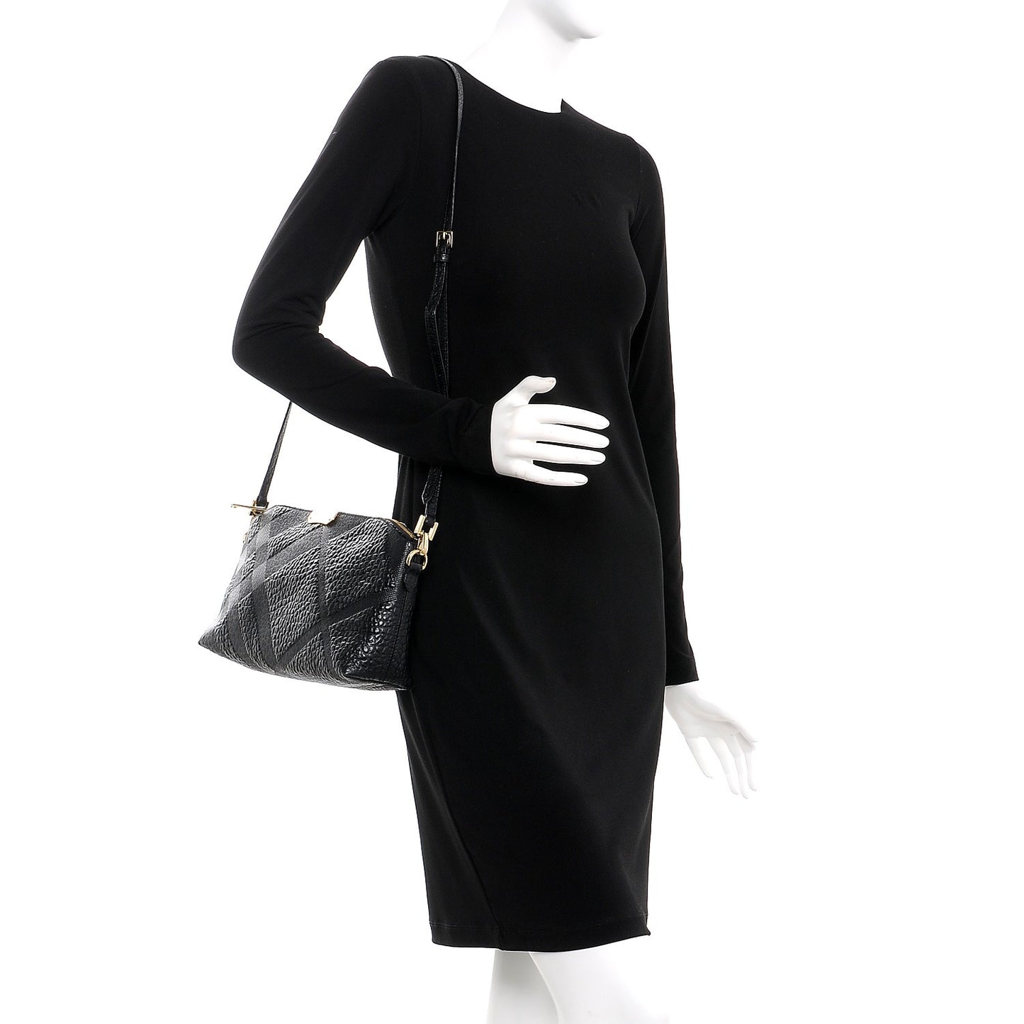 Signature Grain Calfskin Check Embossed Small Chichester Crossbody Clutch Bag Black