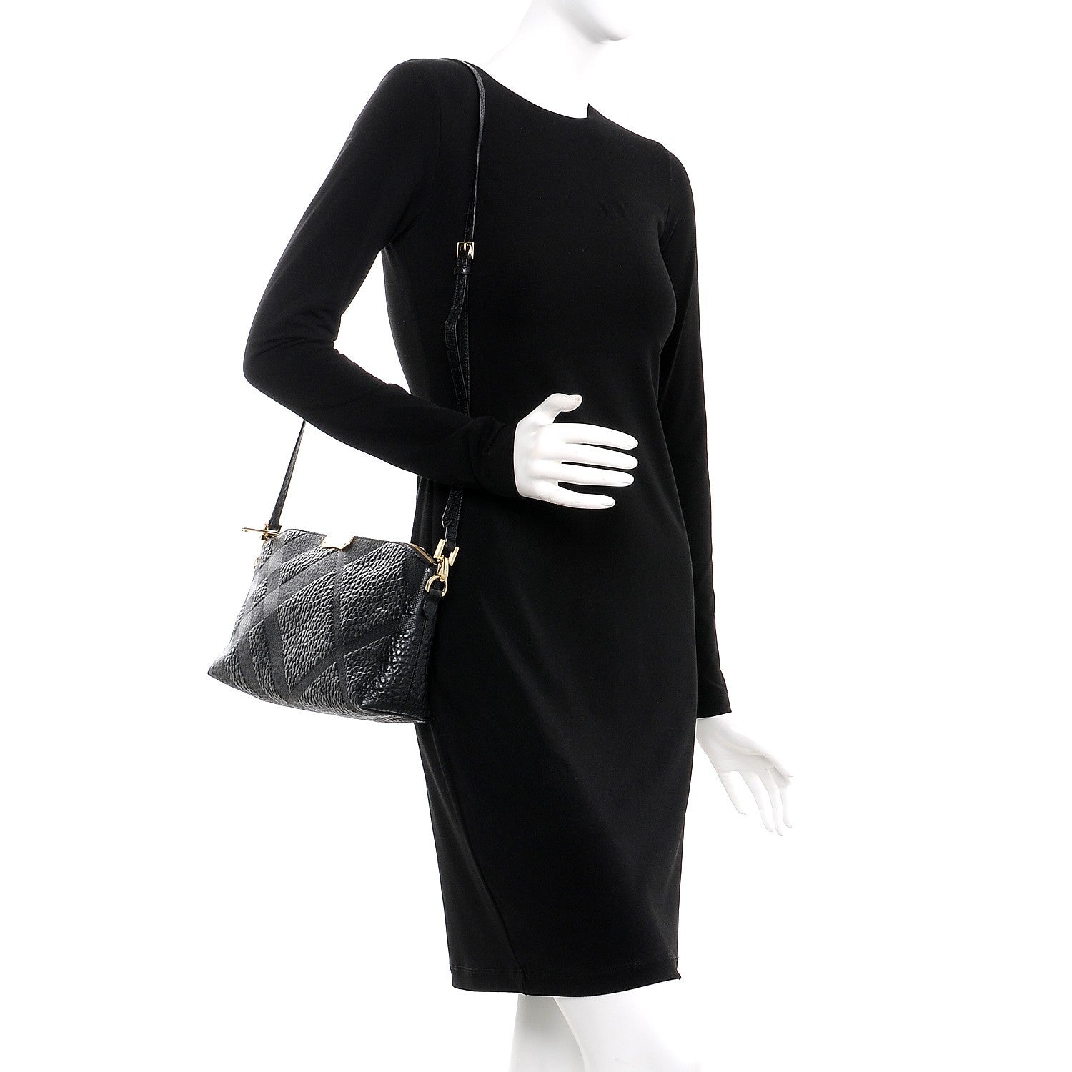 Burberry Signature Grain Calfskin Check Embossed Small Chichester Crossbody Clutch Bag Black 2 of 8