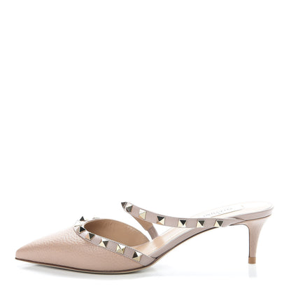 Valentino Garavani Pebbled Calfskin Rockstud Cross Strap 50mm Mules 37.5 Poudre 1 of 8