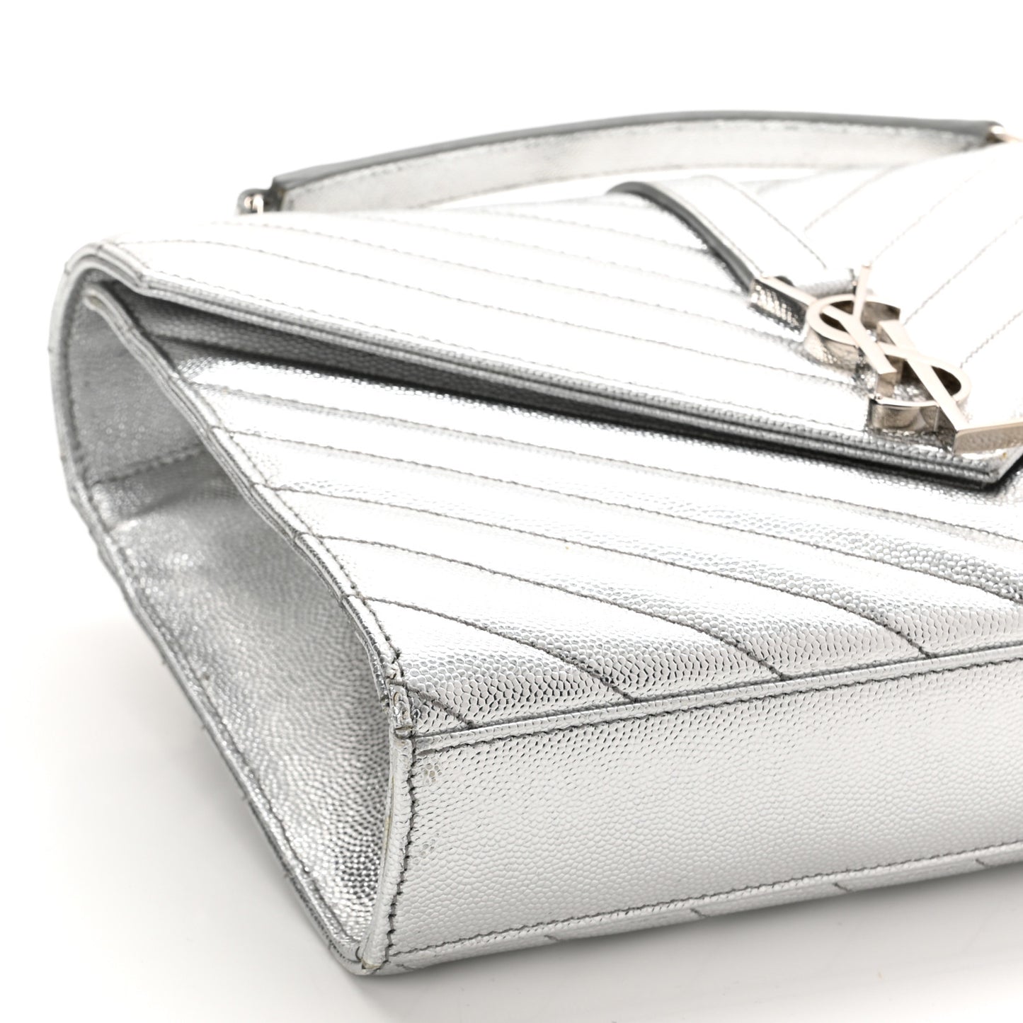Metallic Grain De Poudre Matelasse Chevron Medium Monogram Satchel Silver