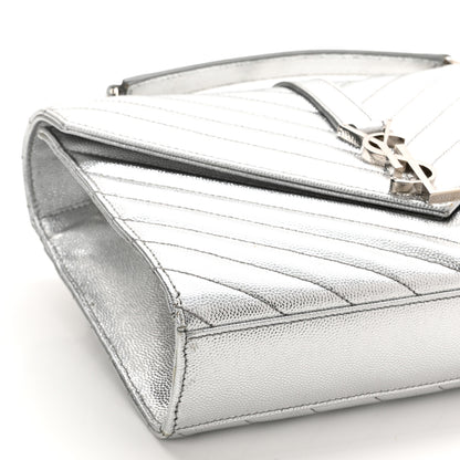Saint Laurent Metallic Grain De Poudre Matelasse Chevron Medium Monogram Satchel Silver 9 of 11