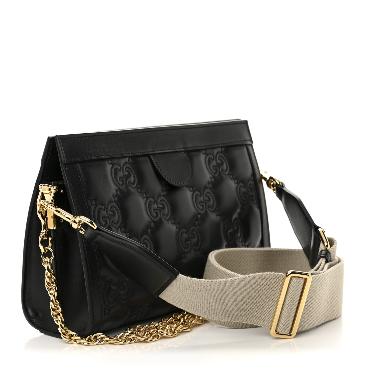 Calfskin GG Matelasse Small Slim Chain Shoulder Bag Black Natural