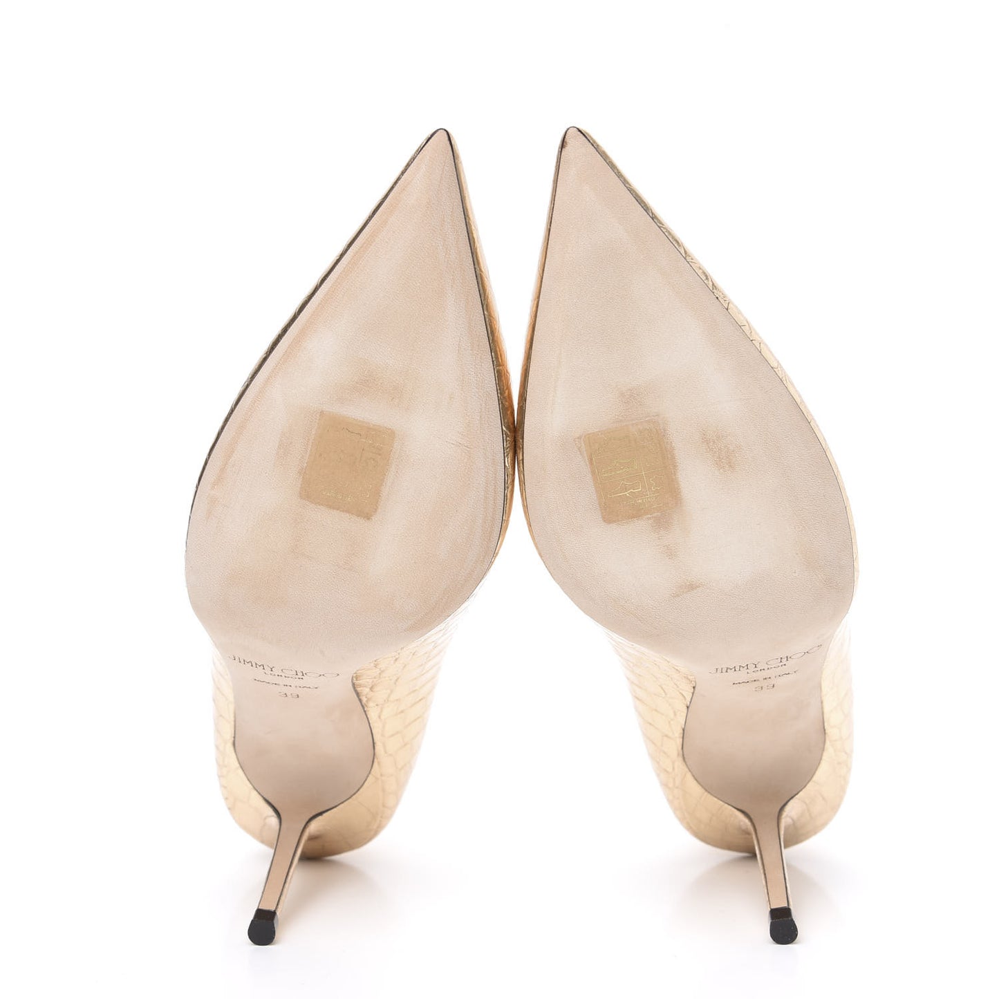 Metallic Calfskin Crocodile Embossed Love 100 Pumps 39 Gold