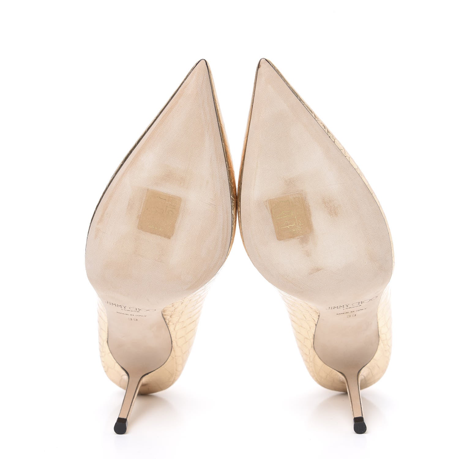 Jimmy Choo Metallic Calfskin Crocodile Embossed Love 100 Pumps 39 Gold 5 of 7