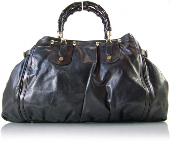 Leather Pop Bamboo Handle Tote