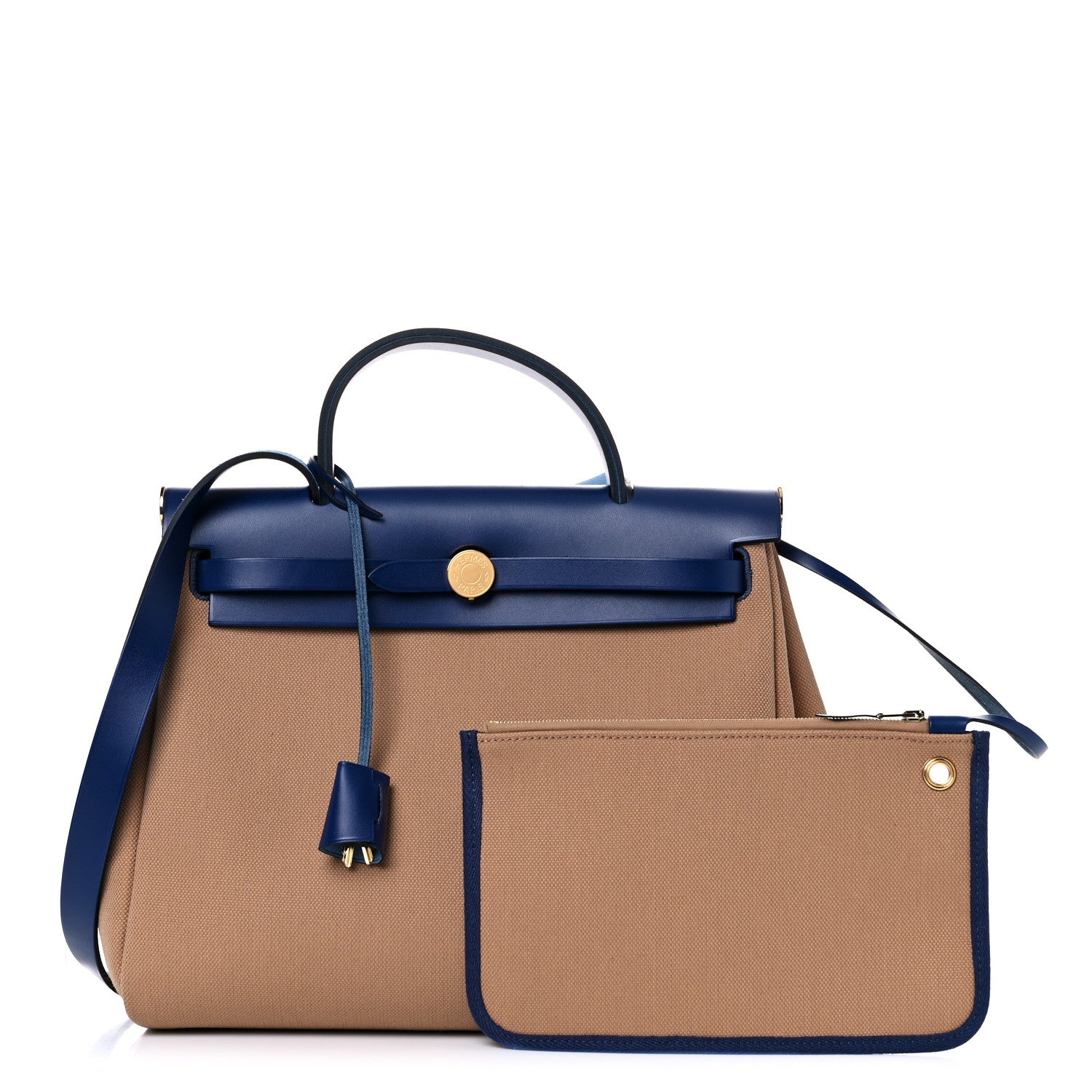 Hermes Military Toile Vache Hunter Herbag Zip Retourne 31 PM Chai Bleu Saphir 2 of 8