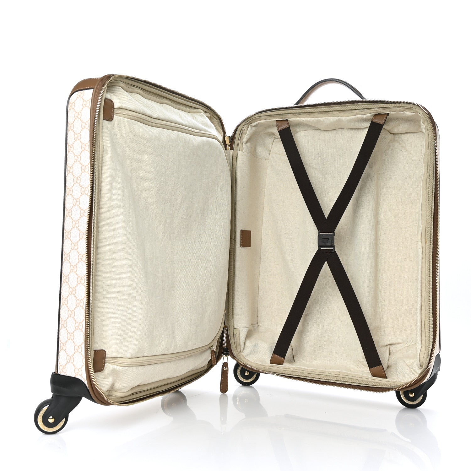 Gucci GG Supreme Monogram Four Wheel Carry On Suitcase White Brown 5 of 13