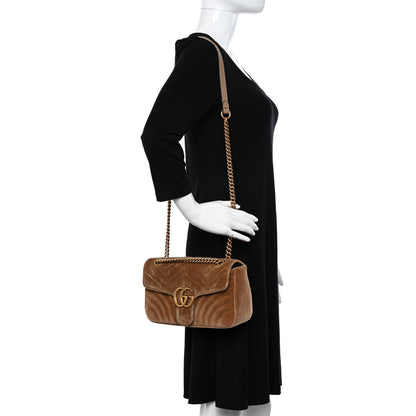 Gucci Velvet Matelasse Small GG Marmont Shoulder Bag Taupe 2 of 10
