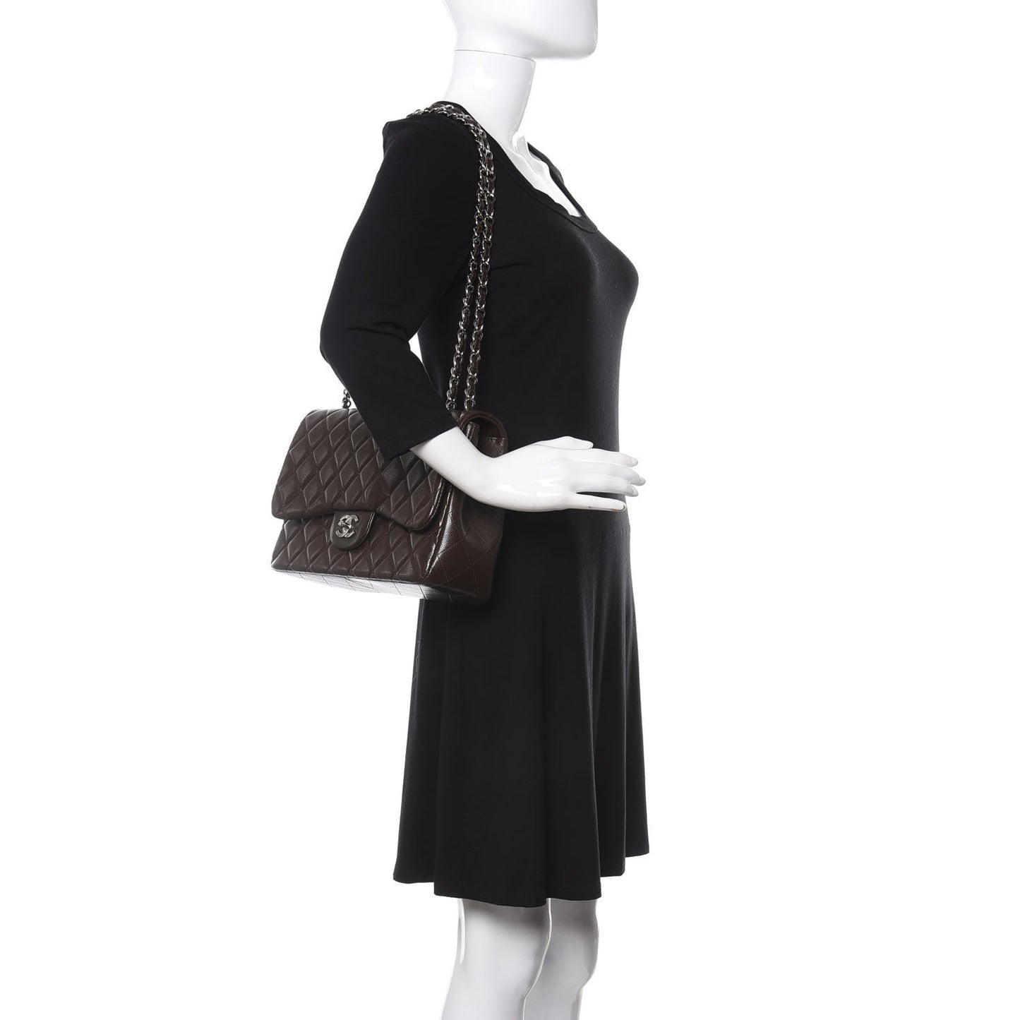 Caviar Quilted Jumbo Single Flap Dark Brown