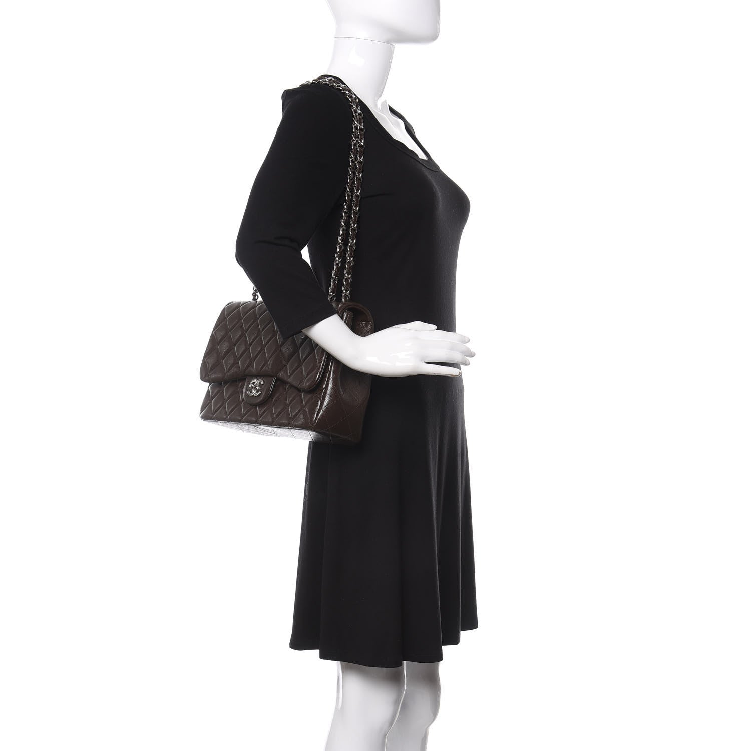 Chanel Caviar Quilted Jumbo Single Flap Dark Brown 2 of 11