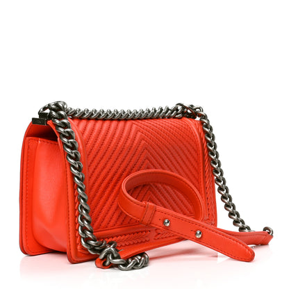 Chanel Calfskin Chevron Quilted Medium Braided Boy Flap Orange 2 of 8