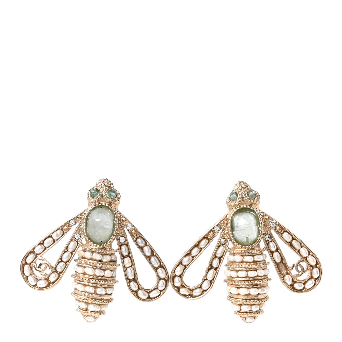 Metal Crystal Pearl Resin CC Bee Earrings Gold Turquoise
