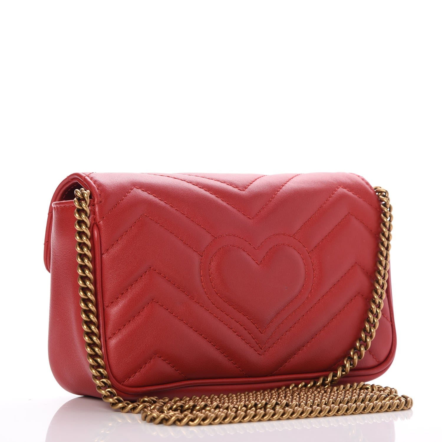 Gucci Calfskin Matelasse Super Mini GG Marmont Shoulder Bag Hibiscus Red 4 of 8
