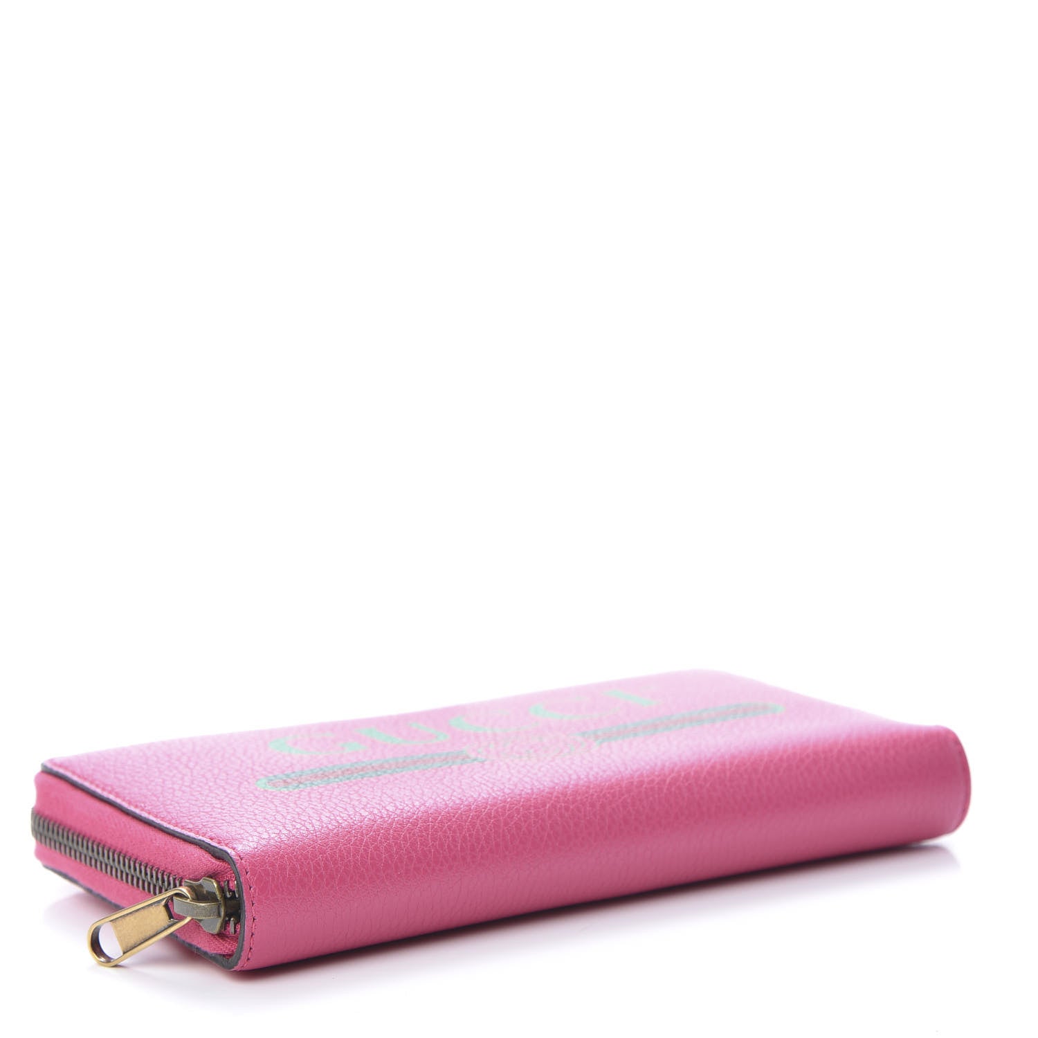 Gucci Grained Calfskin Logo Zip Around Wallet Box Pink Green 4 of 8
