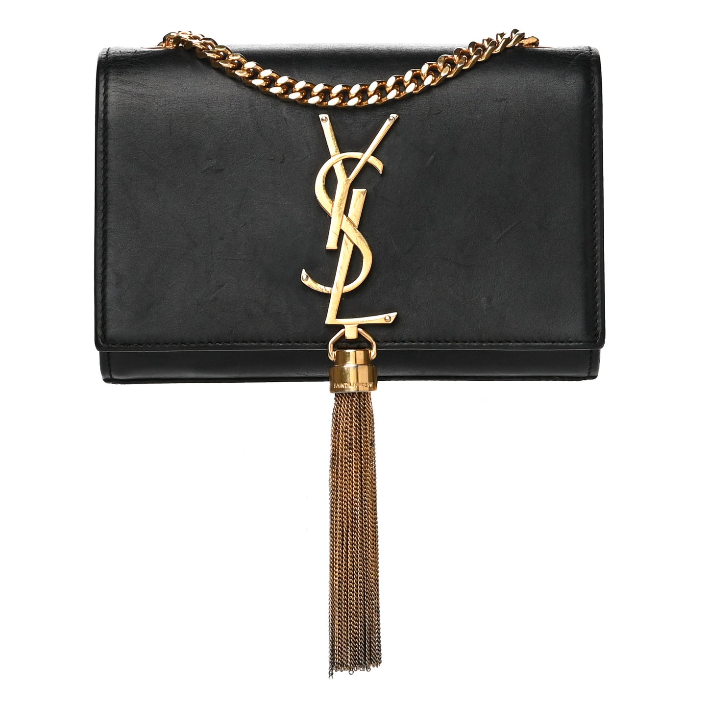 Calfskin Small Classic Monogram Kate Tassel Satchel Black