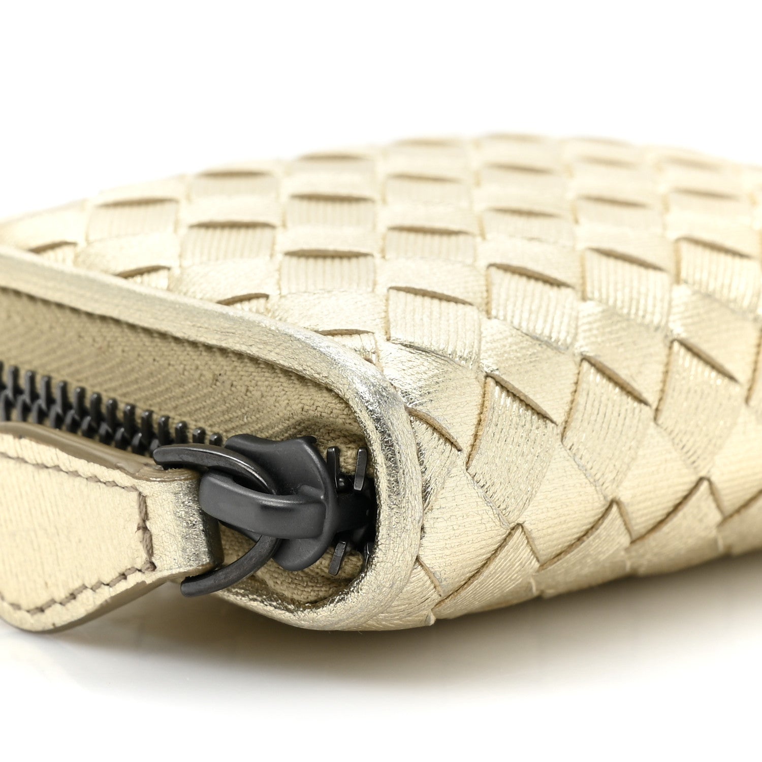 Bottega Veneta Metallic Nappa Intrecciato Zip Around Coin Purse Gold 10 of 10