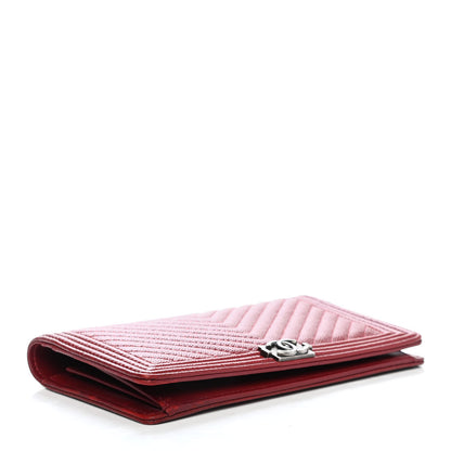 Chanel Caviar Chevron Quilted Boy Yen Wallet Red 4 of 4