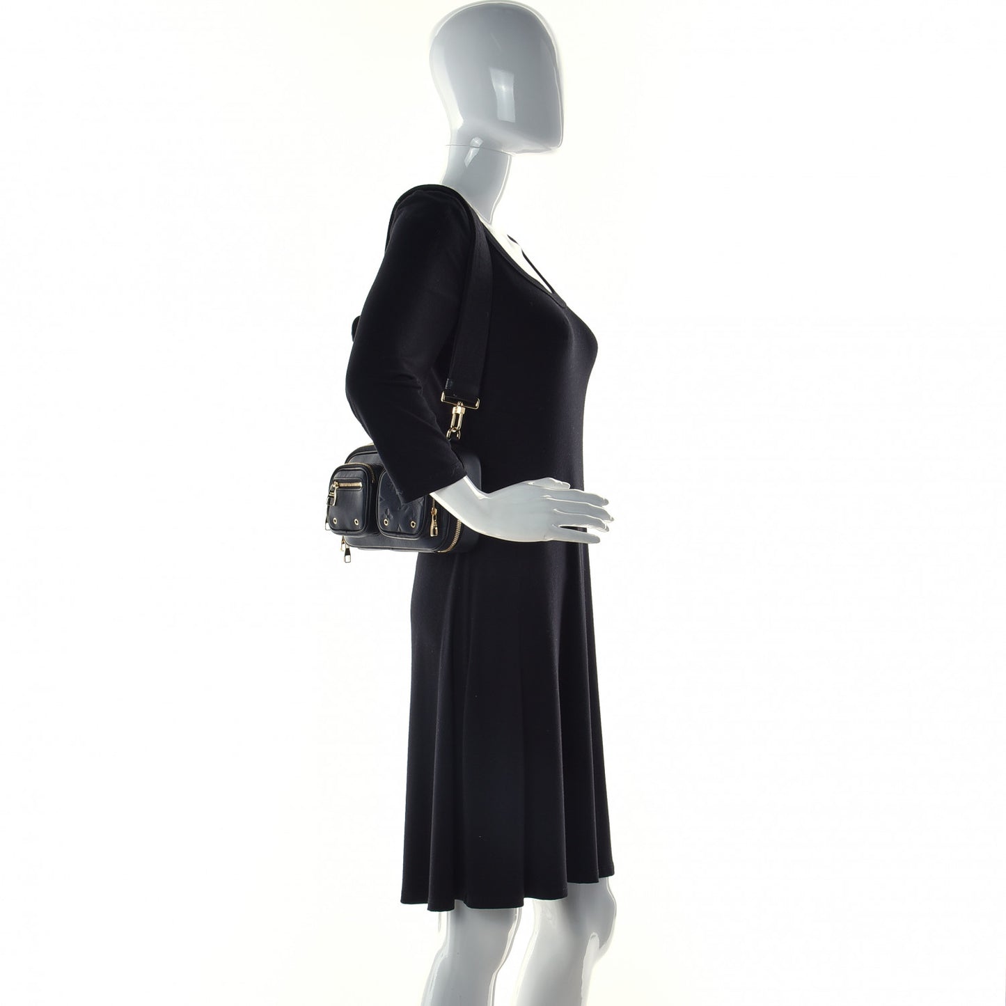 Calfskin Monogram Embossed Utility Crossbody Black