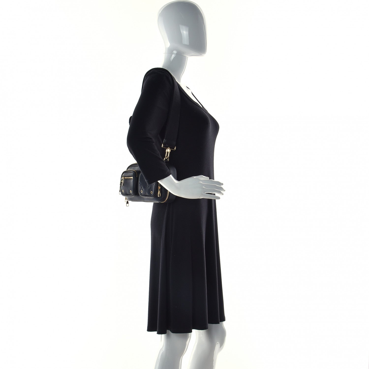 Louis Vuitton Calfskin Monogram Embossed Utility Crossbody Black 3 of 12