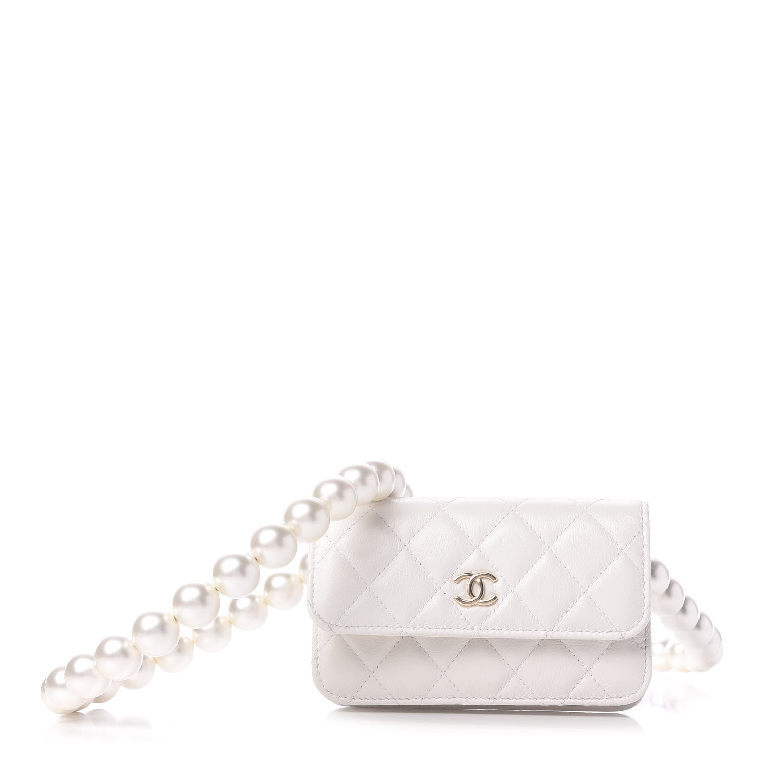 Chanel Calfskin Quilted Maxi Pearls Clutch With Chain White 1 of 10