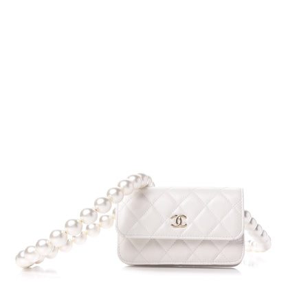 Chanel Calfskin Quilted Maxi Pearls Clutch With Chain White 1 of 10