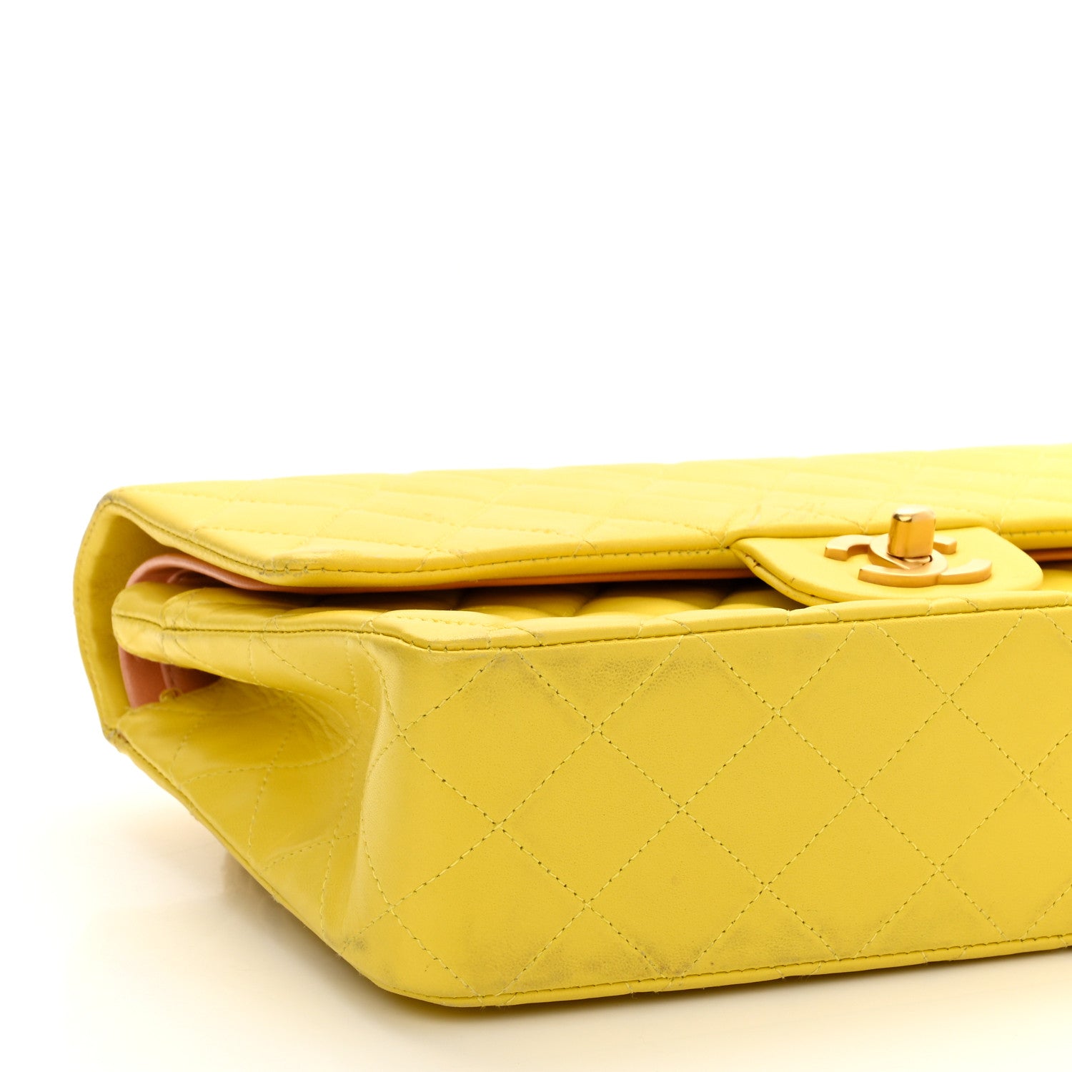Chanel Lambskin Quilted Medium Double Flap Yellow Pink 1220011