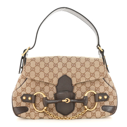 Gucci Monogram Horsebit Chain Flap Shoulder Bag Brown 1 of 14