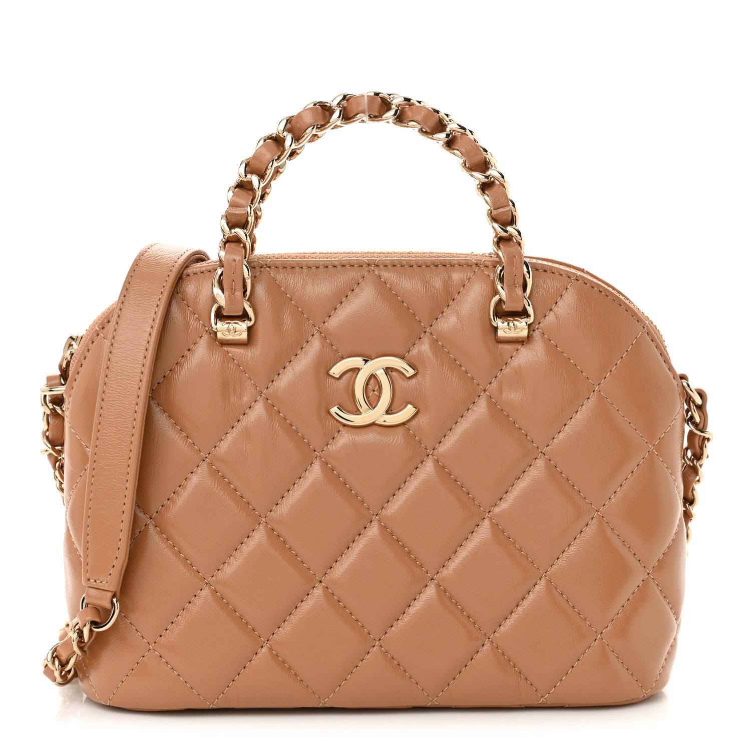 Chanel Shiny Lambskin Quilted Shiny Coco Clutch With Chain Dark Beige 1 of 10