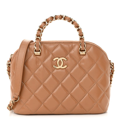 Chanel Shiny Lambskin Quilted Shiny Coco Clutch With Chain Dark Beige 1 of 10