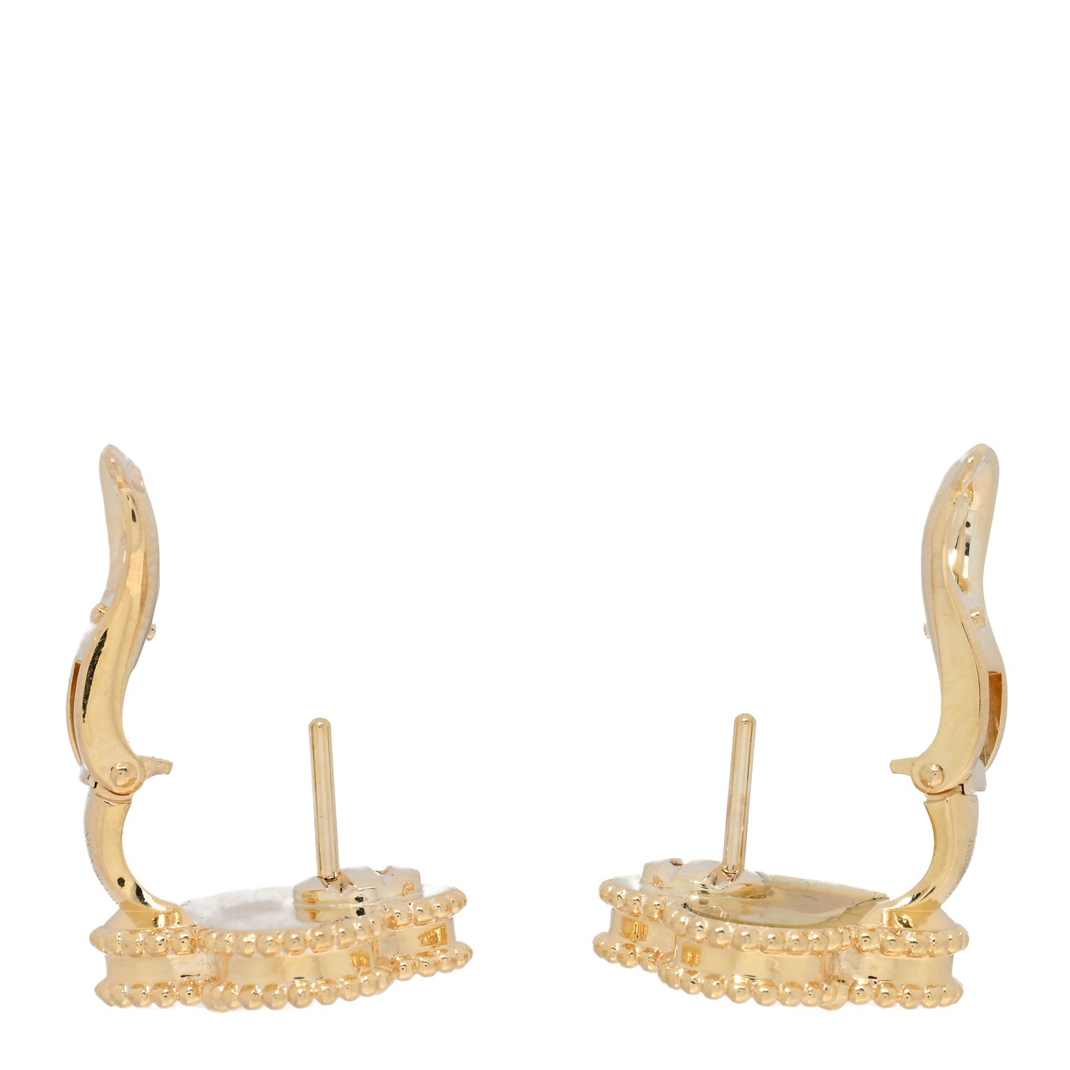 Van Cleef & Arpels 18K Yellow Gold Guilloche Vintage Alhambra Earrings 3 of 5