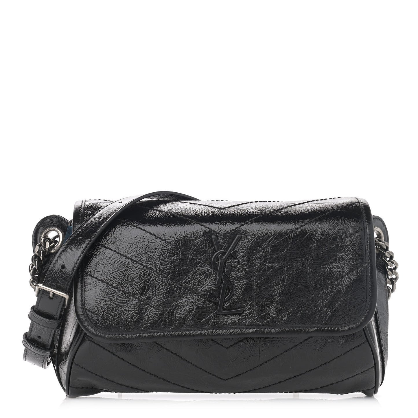 Crinkled Calfskin Matelasse Monogram Niki Body Bag Black