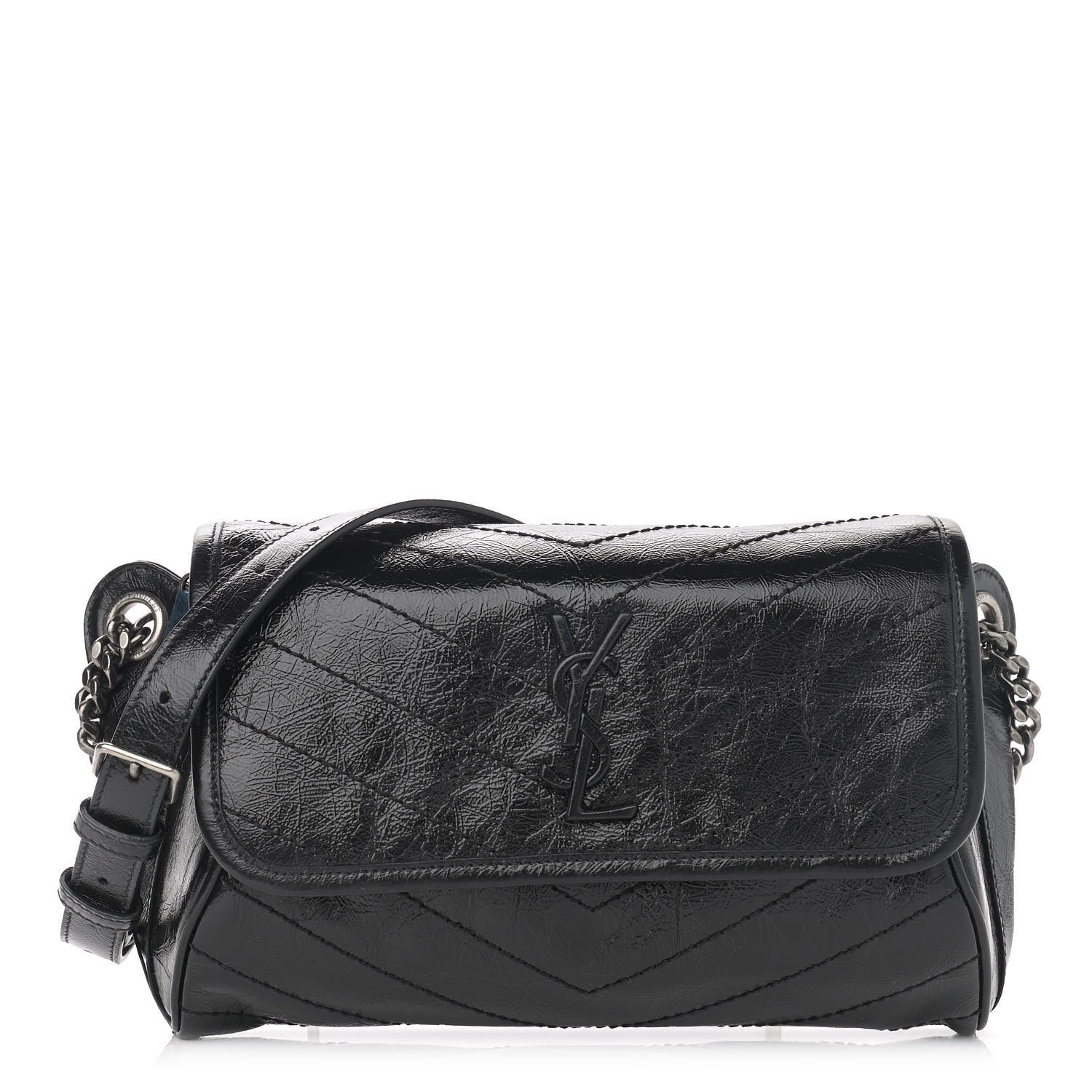 Saint Laurent Crinkled Calfskin Matelasse Monogram Niki Body Bag Black 1 of 11