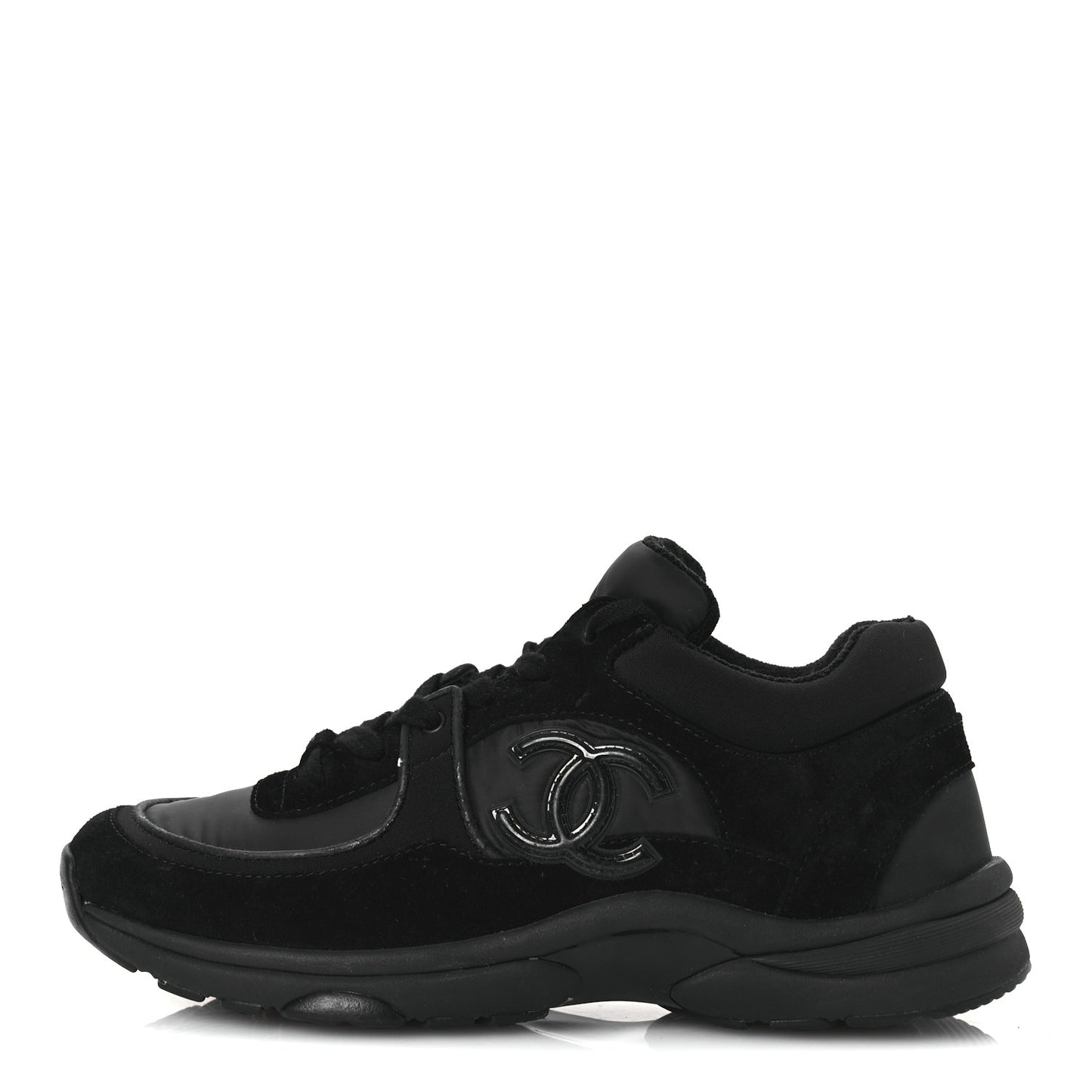 Fabric Calfskin Suede CC Sneakers 38.5 Black