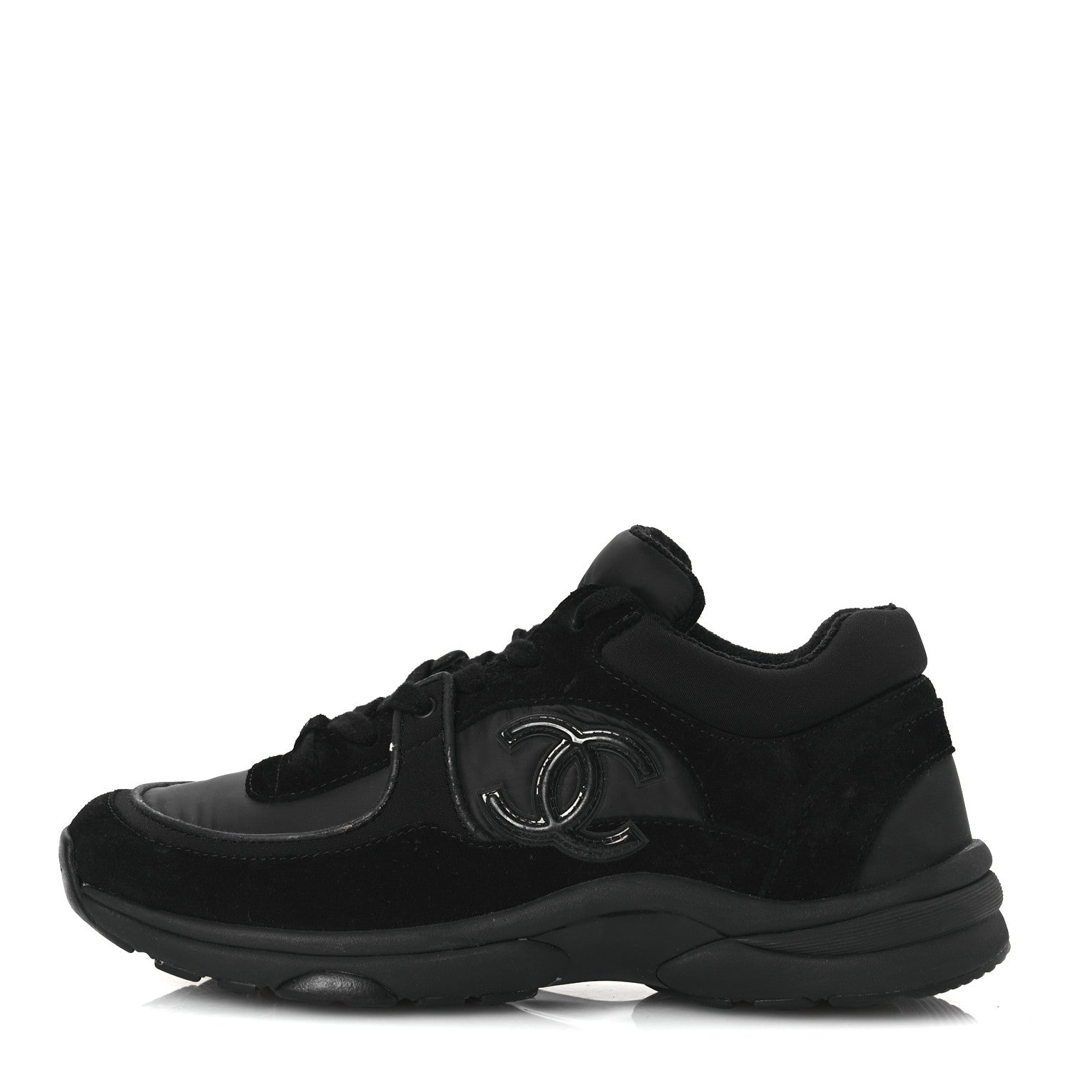 Chanel Fabric Calfskin Suede CC Sneakers 38.5 Black 1 of 12