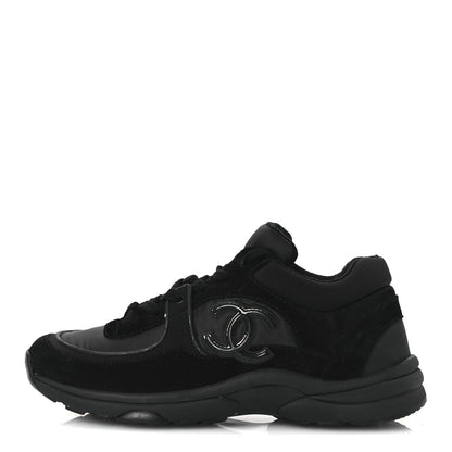 Chanel Fabric Calfskin Suede CC Sneakers 38.5 Black 1 of 12