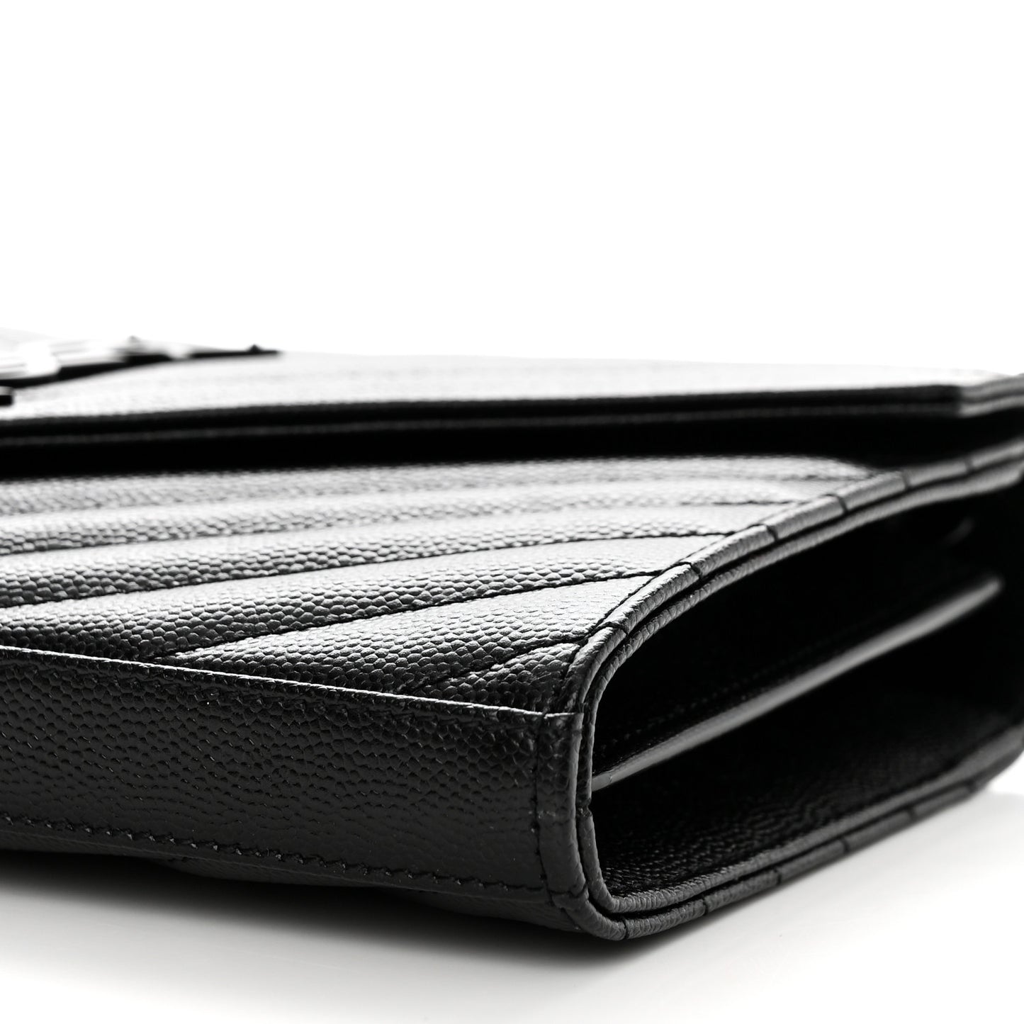 Grain De Poudre Matelasse Chevron Monogram Monochrome Chain Wallet Black
