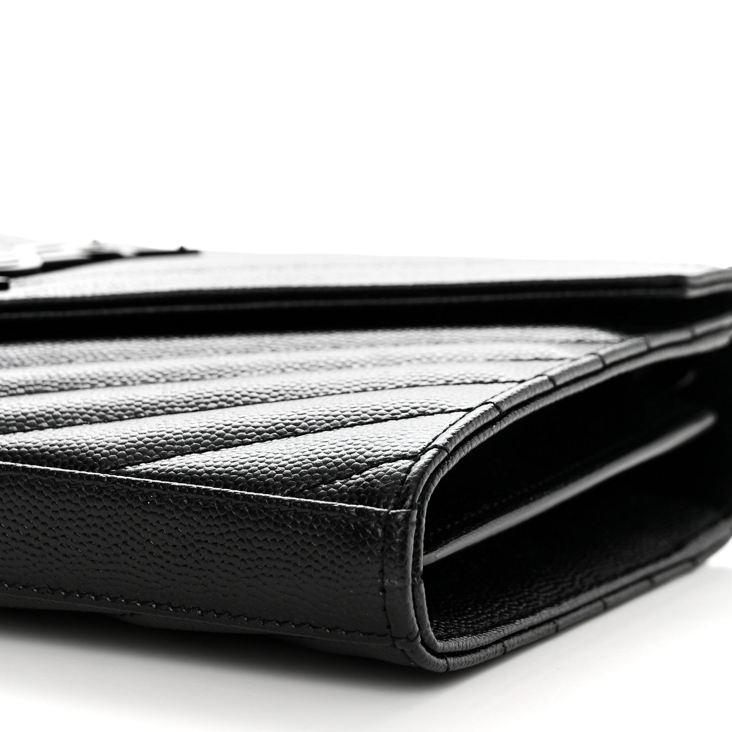 Saint Laurent Grain De Poudre Matelasse Chevron Monogram Monochrome Chain Wallet Black 9 of 11