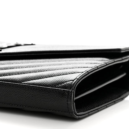 Saint Laurent Grain De Poudre Matelasse Chevron Monogram Monochrome Chain Wallet Black 9 of 11