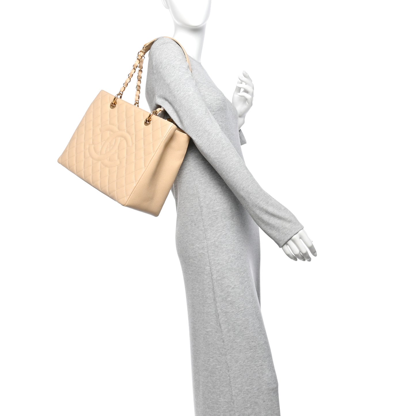 Caviar Quilted Grand Shopping Tote GST Beige Clair
