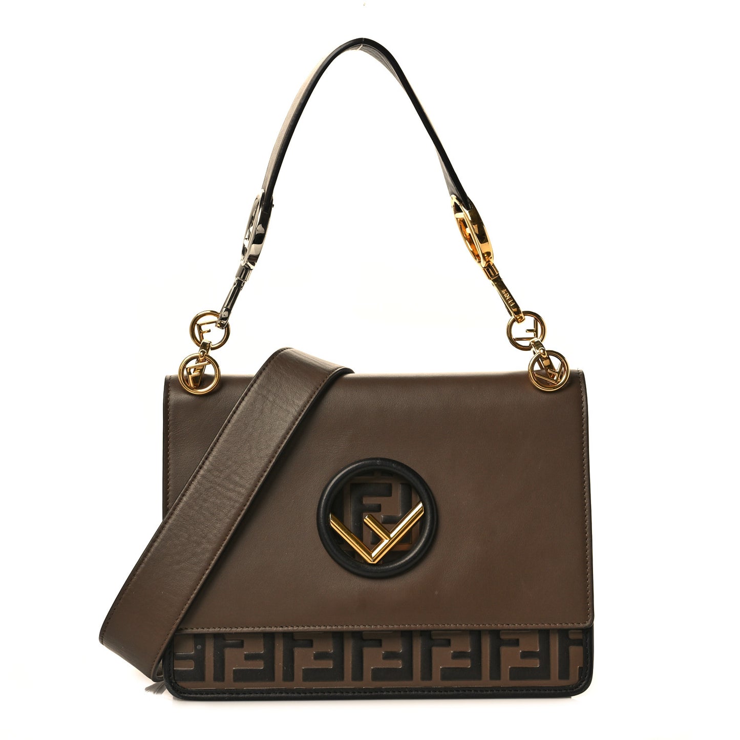 Vitello Century F is Fendi Bi-Color FF 1974 Embossed Kan I Shoulder Bag Maya Black