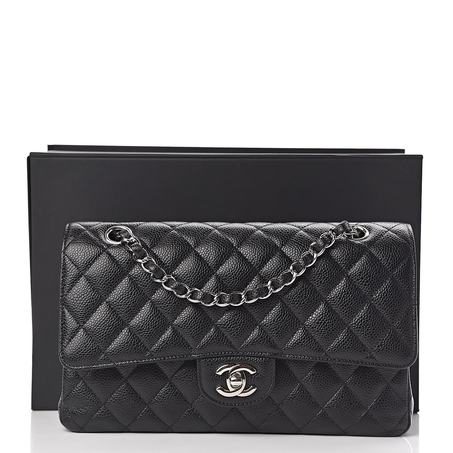 Caviar Quilted Medium Double Flap Black