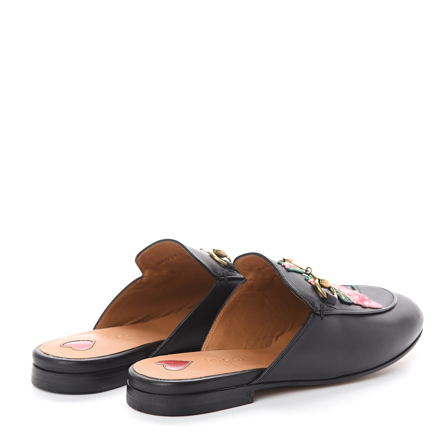 Calfskin Flower Embroidered Womens Princetown Slippers 37.5 Black