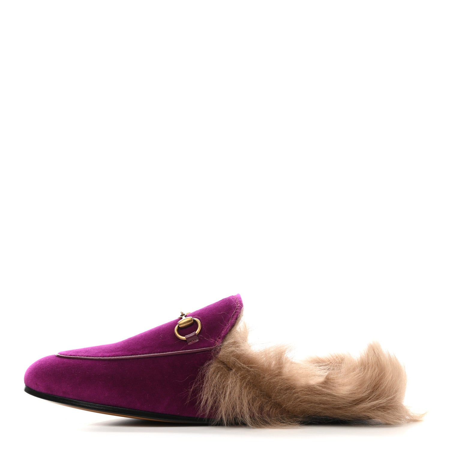 Gucci Velvet Fur Womens Princetown Slippers 37 Fucsia Violet Cyclamen Natural 1 of 8