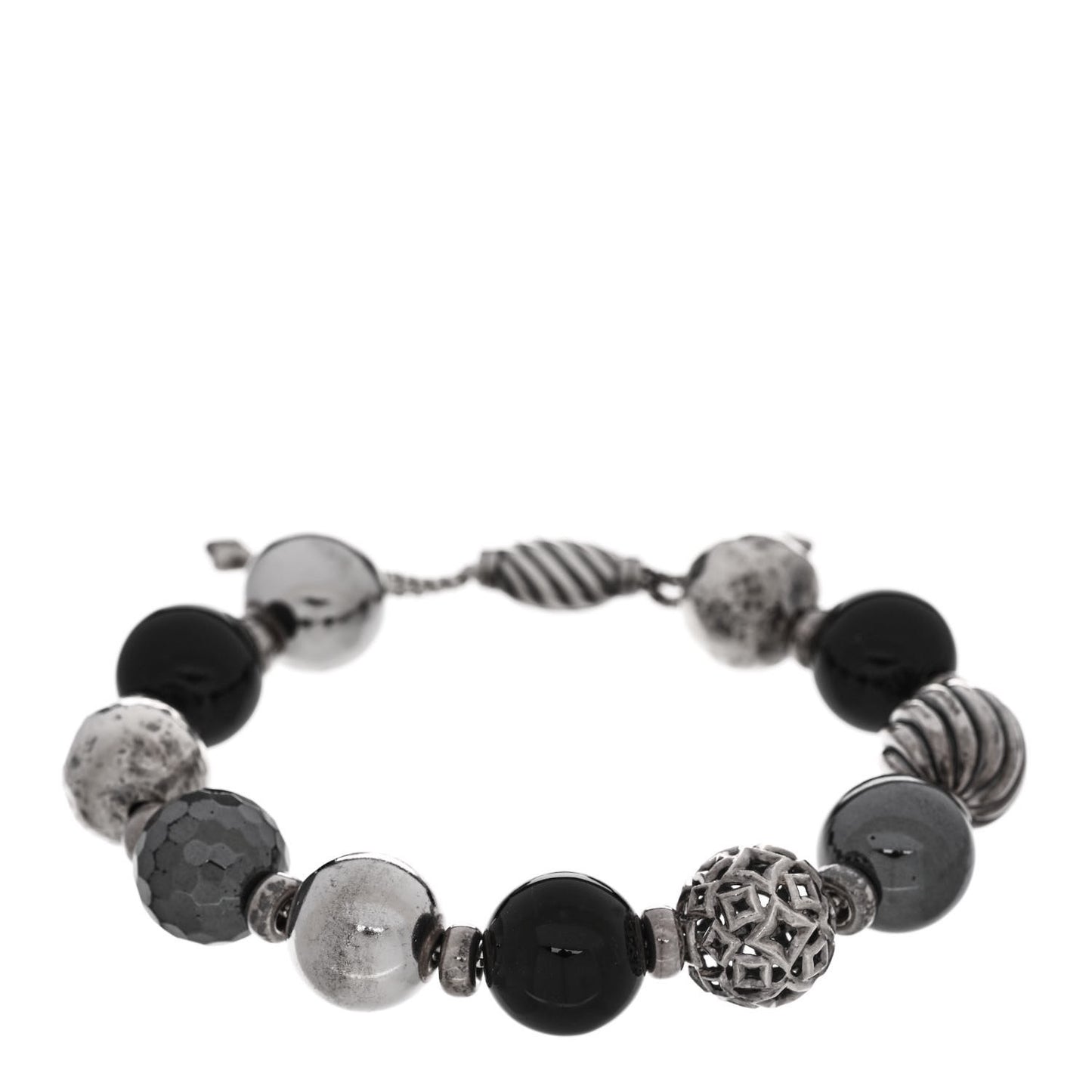 Sterling Silver Black Onyx Hematite 14mm Elements Bead Bracelet