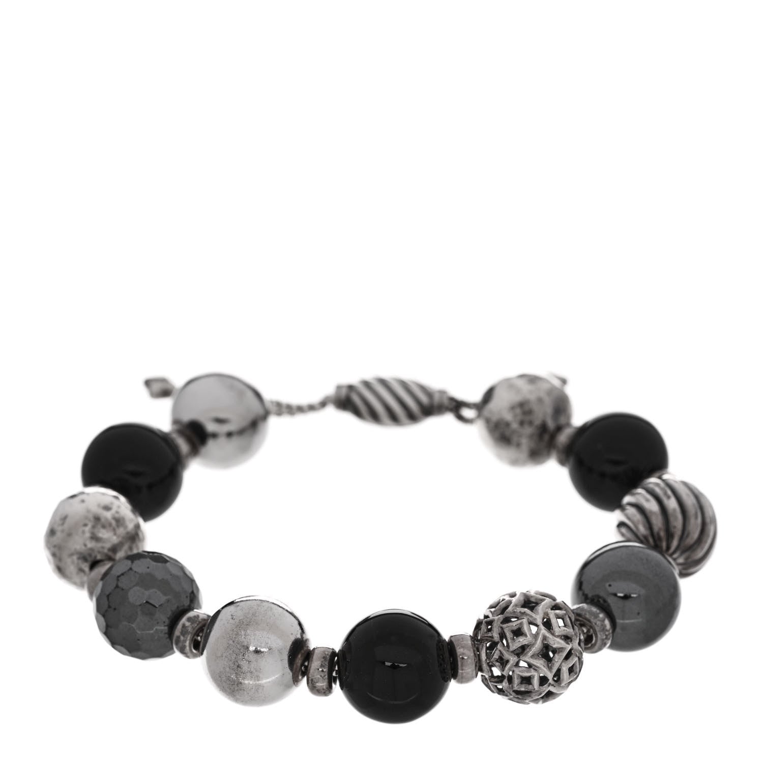 David Yurman Sterling Silver Black Onyx Hematite 14mm Elements Bead Bracelet 1 of 3