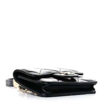 Chanel Lambskin Quilted Elegant Chain Mini Flap Belt Bag Black 3 of 12